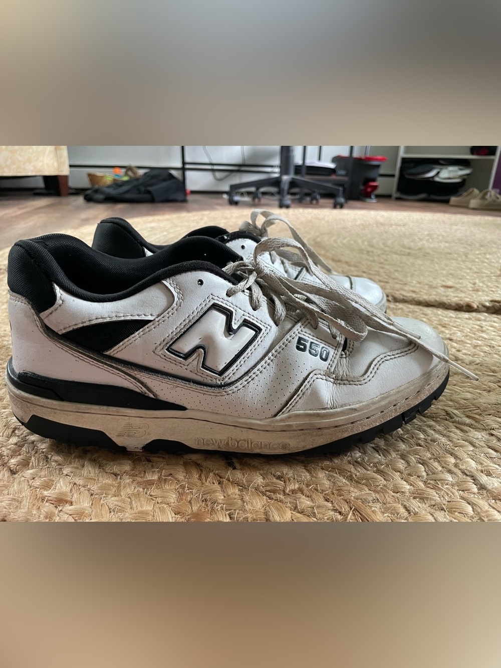 New Balance White and Black 550 Sneakers